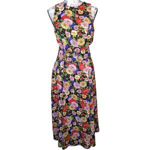 Vtg. Roberta II Sleeveless Maxi Dress S/XS, Gold Tone Belt Buckle Floral 90's